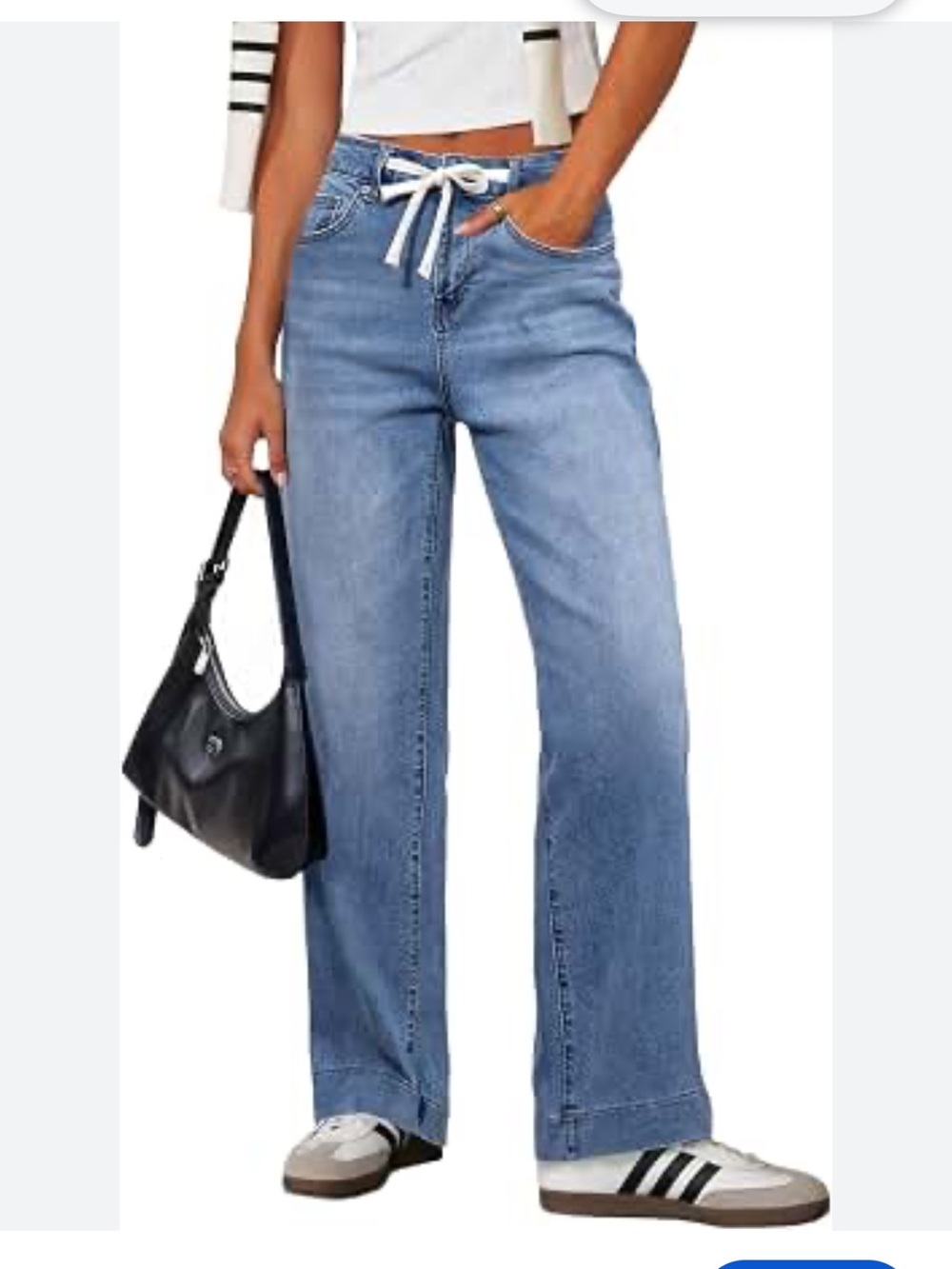Tahari Light Blue Wide-Leg Drawstring Jeans